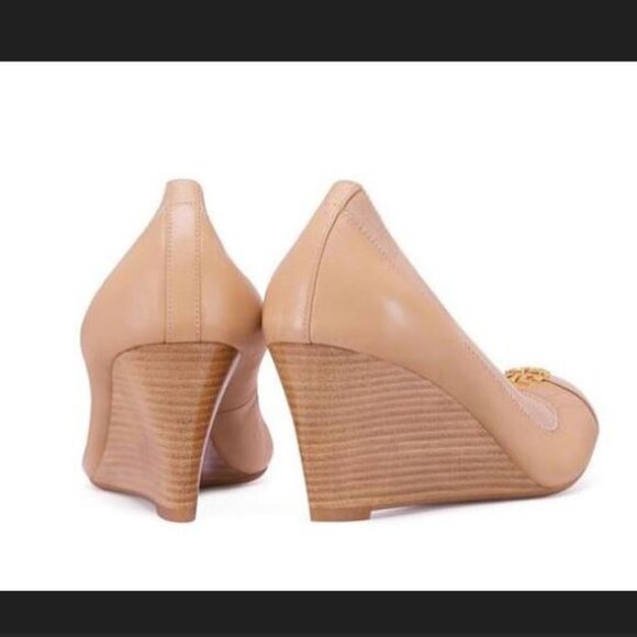 Tory Burch Women's Jolie Leather Cap Toe Wedge Pump Tory Beige Size 9 M - Picture 3 of 6